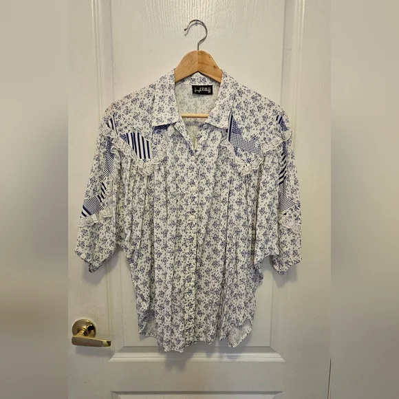 Vintage Blue & White Patchwork Set - includes blouse and skirt - Picture 7 of 13